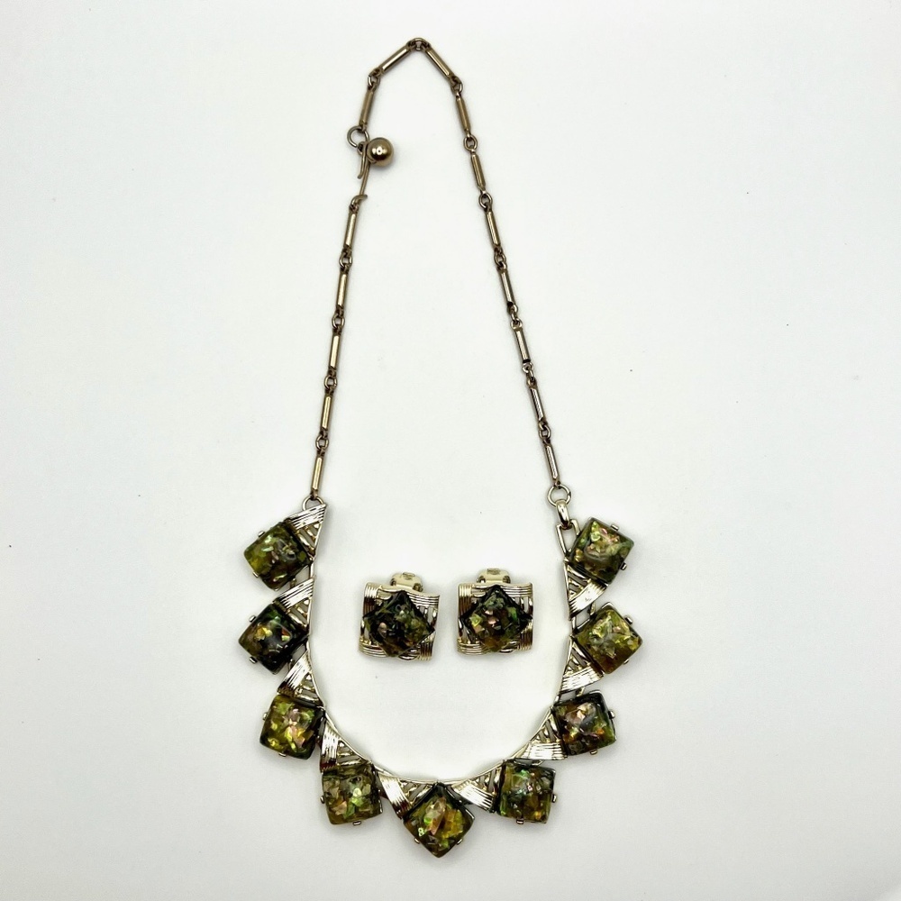 Vintage Coro Signed Confetti Thermoset Lucite  Necklace and earrings set